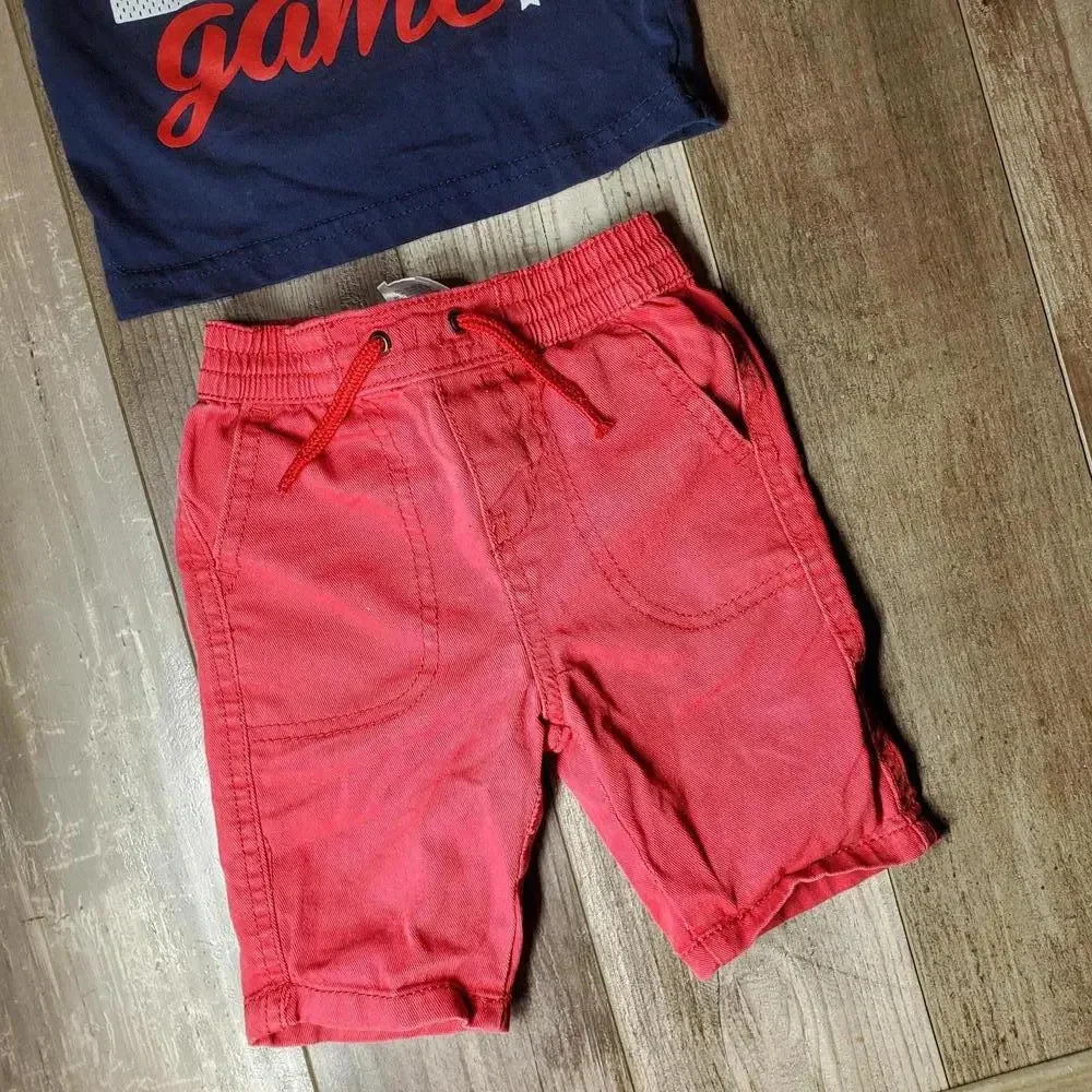 Boys Rock Size 12m Matching Baby Boy Outfit Red Blue Cotton 2 Piece EUC